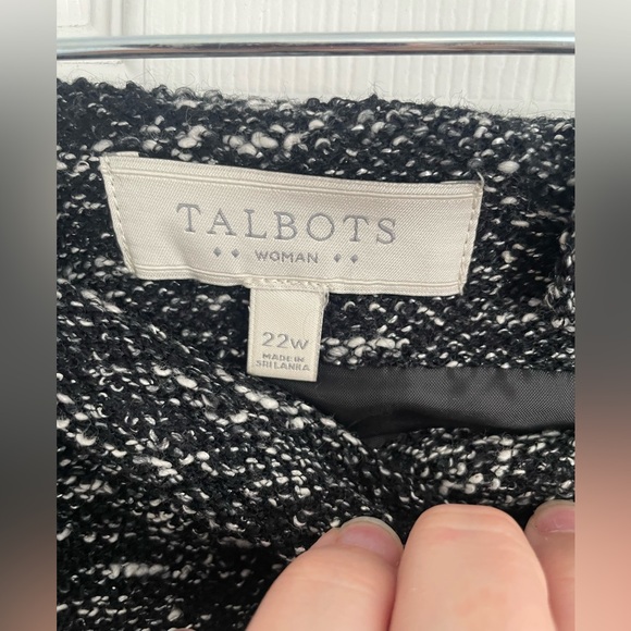 Talbots black white tweed skirt with faux leather lined pockets - Picture 2 of 3